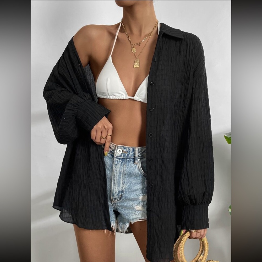Woman’s button up beach cover up